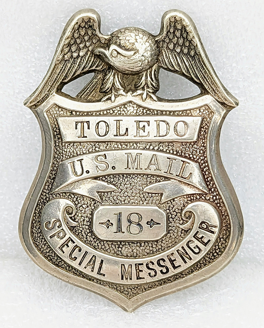 Beautiful & Rare ca 1900 Toledo Ohio US MAIL Special Messenger Badge