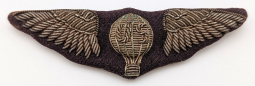 Gorgeous WWI US Air Service Military Aeronaut aka Balloon Pilot Wing Pinback in Heavy Bullion