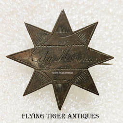 Wonderful ca 1860s - 1870s Old West City Marshal SMALL 8 Point Star Badge in Coin Silver