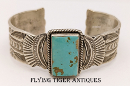 Beautiful Navajo silver & Royston Turquoise Heavy Retro Style cuff by Garrett Hale