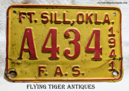 Rare 1941 Fort Sill Oklahoma Field Artillery School License Plate
