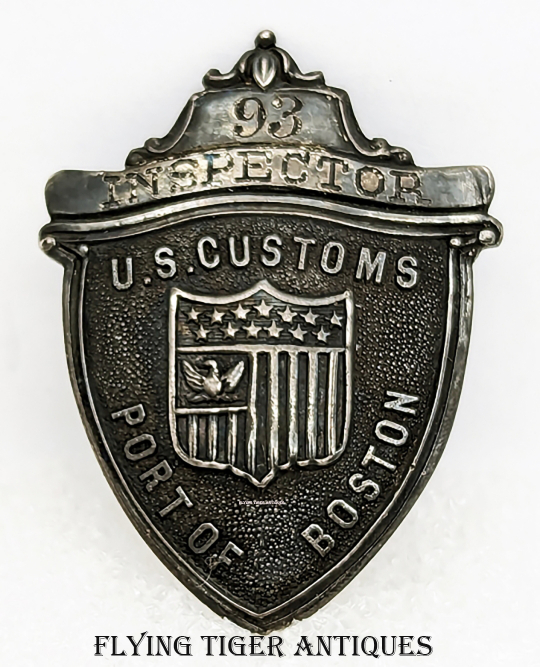 Ext Rare 1850s-1860s US Customs Inspector Badge #93 from the Port of Boston MA in Silver