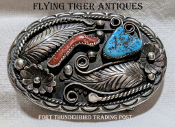 Lovely Ornate Vintage 1970's Navajo Buckle by W. Dodson. IHMSS: Indian Hand Made Sterling Silver