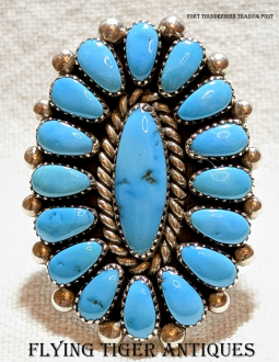 60-70s Zuni Silver & Sleeping Beauty Turquoise Cluster Ring by Multi-Award-Winning Artist Alice Quan