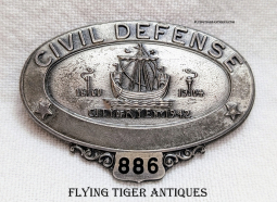 Beautiful Early WWII 1942 Rye NY Civil Defense Badge # 886 in Sterling Silver by Dieges & Clust