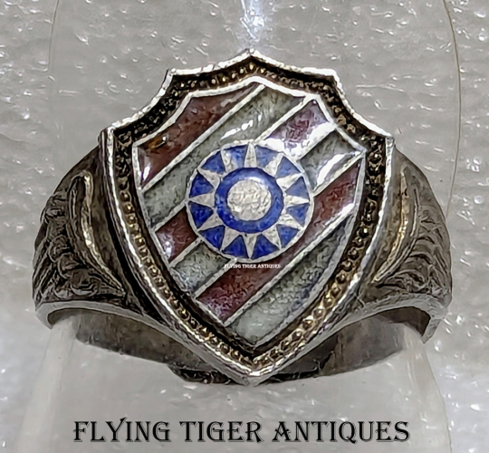 Ext Rare WWII Chinese Made US Army /China Training Command Ring in Enameled Silver
