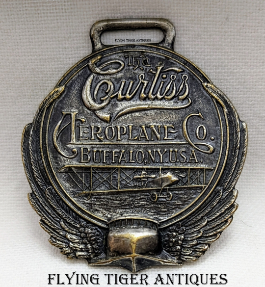 Ext Rare 1916 Curtiss Aeroplane Co Silvered Brass Watch Fob From the Co's 2nd Annual Outing