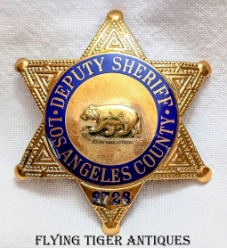Great Duty Worn 2000s Los Angeles County CA Deputy Sheriff Badge # 8728 by Entenmann Rovin
