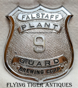 Great 1960s Falstaff Brewing Corp Plant Guard Badge # 9 by S. G. Adams