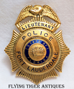 Nice Old 1950s Fort Lauderdale FL Lieutenant Hat Badge Large