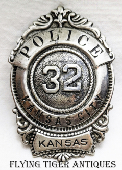 Great Old West 1890s Kansas City Kansas LARGE Police Badge # 32 by H C LIEPSNER
