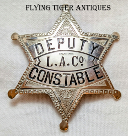 Beautiful 1900s-1910s Los Angeles Co CA Deputy Constable 6-pt Star Badge