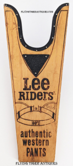Great Vintage 1960s Lee Riders Blue Jeans Adv Boot Jack in Wood w/Leather & Rubber