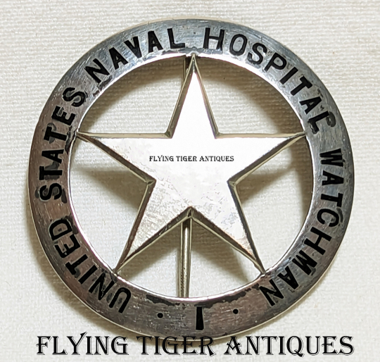 Gorgeous ca 1918 US Naval Hospital Watchmen #1 Circle Star Badge in Coin Silver w Black Enamel