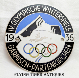 LARGE 1936 Winter Olympics Automobile Badge made in Garmisch in Nickel Plated enameled Brass