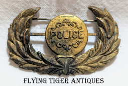 Great 1890s Police Helmet Hat Badge with Round Police Seal with Pinback