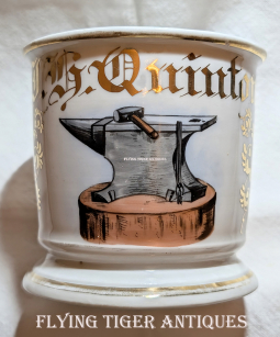 Wonderful Late 19th C Blacksmith Occupational Shaving Mug with Anvil