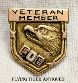 1920s - 1930s Fraternal Order of Eagles FOE 10K Gold Veteran Member Lapel Pin