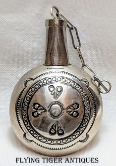 Lovely 1930s-40s Navajo Stamped Silver Small Tobacco Canteen / Flask