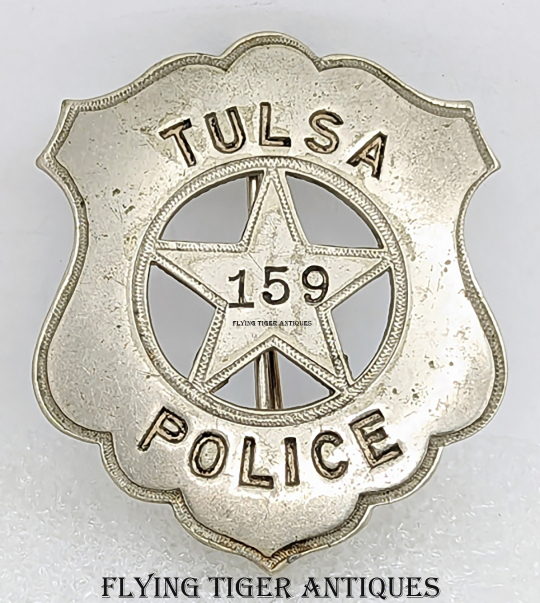 Rare 1920s Tulsa OK Police Badge #159 with Period Safety Pin Repair