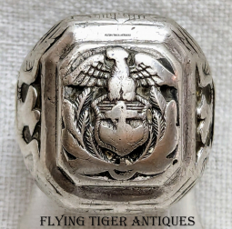 Ext Rare Salty WWII US Merchant Marine Officer Ring in Sterling size 7.5
