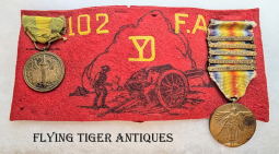 WWI 102nd F. Arty 26th Inf Yankee Div Veteran Armband w Victory & #'d Mex Border Medal of W. J. S.