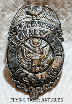 Early WWII era ca 1942 Santa Fe Railroad Special Agent Badge of K.W. Oakes Silver Plated White Metal