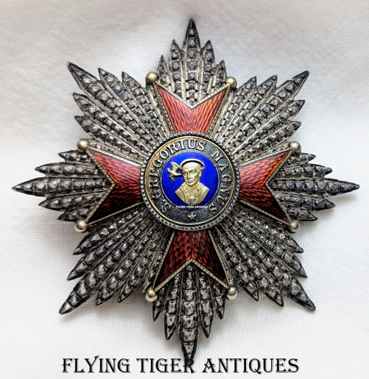 Gorgeous WWI Italian Order of St. Gregory the Great Grand Cross Breast Star by Tanfani