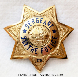 Ext Rare Ca 1960 Blythe CA Police Sergeant Shirt Badge by Entenmann
