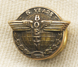 1950s Boeing 5 Years of Service Pin in 10K Gold