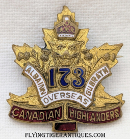 Beautiful & Rare WWI Canadian Highlanders 173rd Overseas Bn Sweetheart Pin in Gilt & Enameled Brass