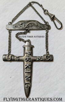 ca 1923 CHINA MARINE Watch Fob with Pipe Cleaner in Silver Made in China for F. B. DUERSON