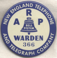 Early WWII New England Telephone & Telegraph Co. Air Raid Warden Badge