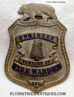 Rare 1930s Ventura Co CA Fire Warden Engineer Badge by LAS&SCO from Old Chipron Dies