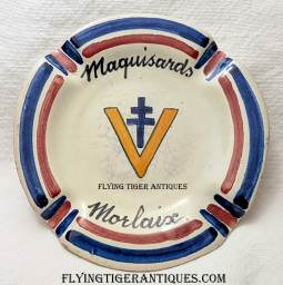 Wonderful Late 1944 Free French Maquisards Liberation of Morlaix Commemorative Ashtray by Quimper