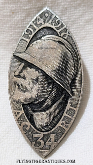 WWI French 34e R.I.T. Regiment d'Infanterie Territorial 34th Terr Inf Regt commemorative Badge