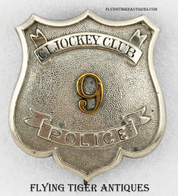 Ext Rare 1880s Coney Island NY Jockey Club Horse Race Track Police Badge #9