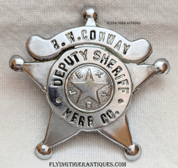 Early 1950s Kerr Co TX Deputy Sheriff Badge of B.W. Conway