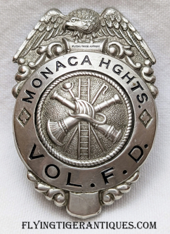 Rare ca 1910s Monaca Heights PA Volunteer Fire Dept Badge