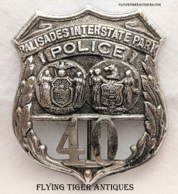 Rare 1960s Palisades Interstate Park Police Badge # 40 NY & NJ Jurisdiction
