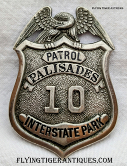 Ext Rare ca 1908 First Issue Palisades Interstate Park NY & NJ Patrol Badge # 10 by H.M. Allen NY