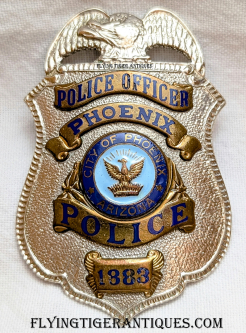 Great ca 1970 Phoenix AZ Officer Badge # 1883 by Entenmann Rovin with Great Duty Wear