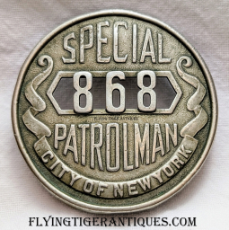 Early 20th C circa 1900s New York City Police Special Patrolman Badge # 868 by Am Railway Supply