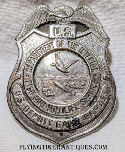 Great Well Used 1960s US Dept of the Int Fish & Wildlife Service Dep Game Warden Badge # 3944