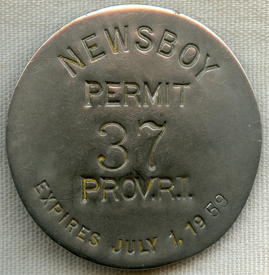 Nice 1958 Providence, Rhode Island Newsboy Badge #37
