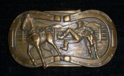 Circa 1940s-1950s Copper Cowboy Belt Buckle with Horseshoe Border