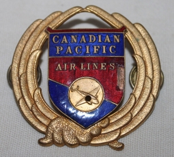 1940's Canadian Pacific Air Lines (CPA) Hat Badge by Scully. Missing Silver Aircraft Applique