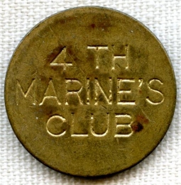 Great 1930's 4th Marine's Club Shanghai E. T. Riley 10 Token