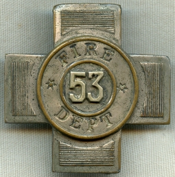 Nice Circa 1900 Vintage Massachusetts Type Fire Department Hat Badge - No. 53