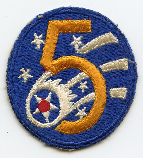 WWII USAAF 5th Air Force Patch: Thin 5, Small Star Variant WWII USAAF 5th Air Force Patch: Thin 5, Small Star Variant